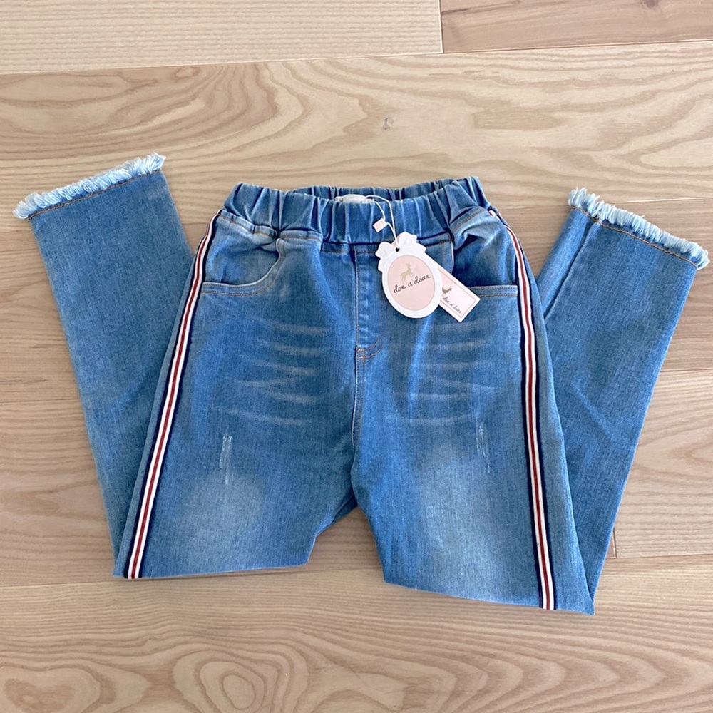 Doe a Dear - Elastic Waist Jeans with Frayed Ankles - Size 6